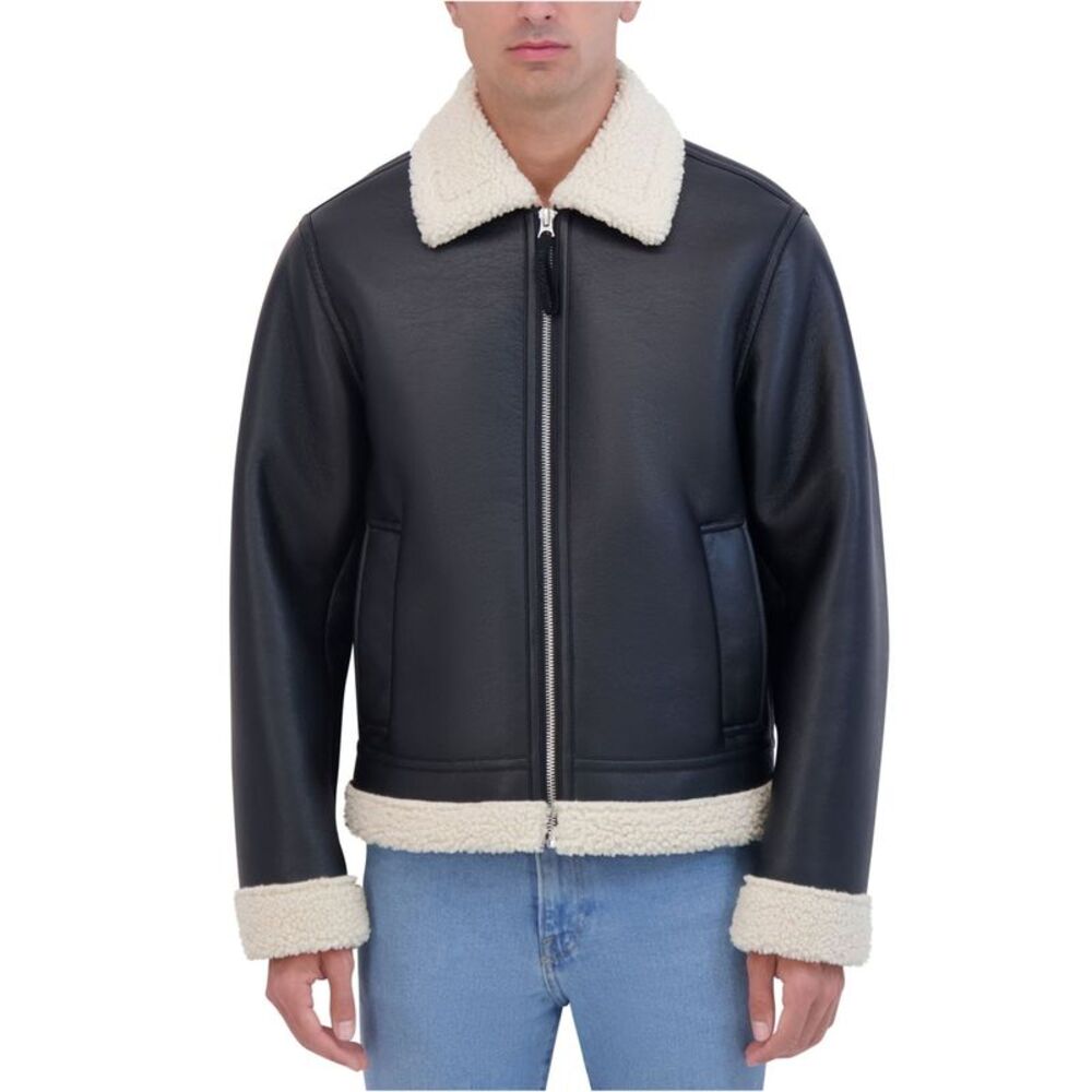 Hudson Mens Faux Shearling Collar Bomber Jacket, NWT